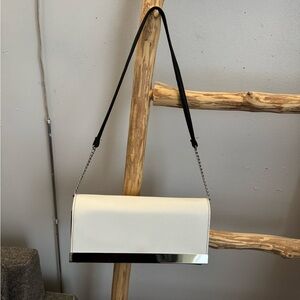 Elegant White and Black Women's Clutch/Shoulder Bag